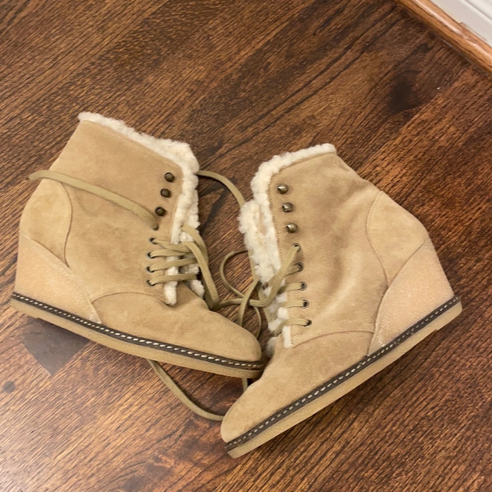J. Crew Tan Ankle Boots with Shearling Lining